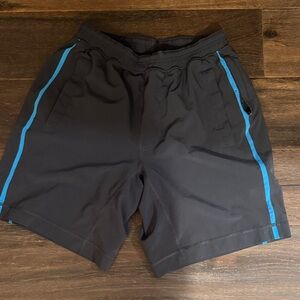 lululemon athletica Men's Black Shorts with Blue Stripes
